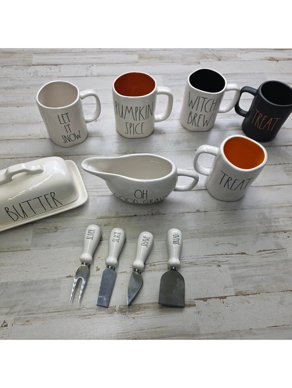 Rae Dunn Seasonal Ceramic Mug and Kitchen Set with Butter Dish and Cheese Knives
